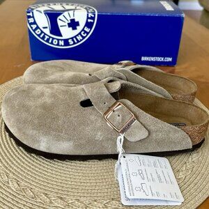 Birkenstock Boston Clog Suede Sandal Taupe